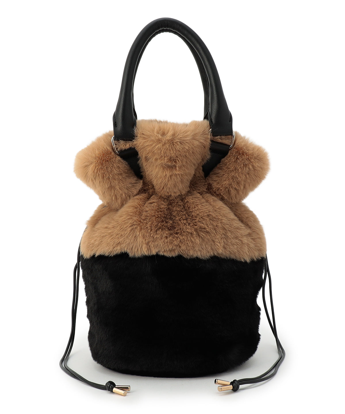 Eco Fur Drawstring Shoulder Bag BEIGE×BLACK