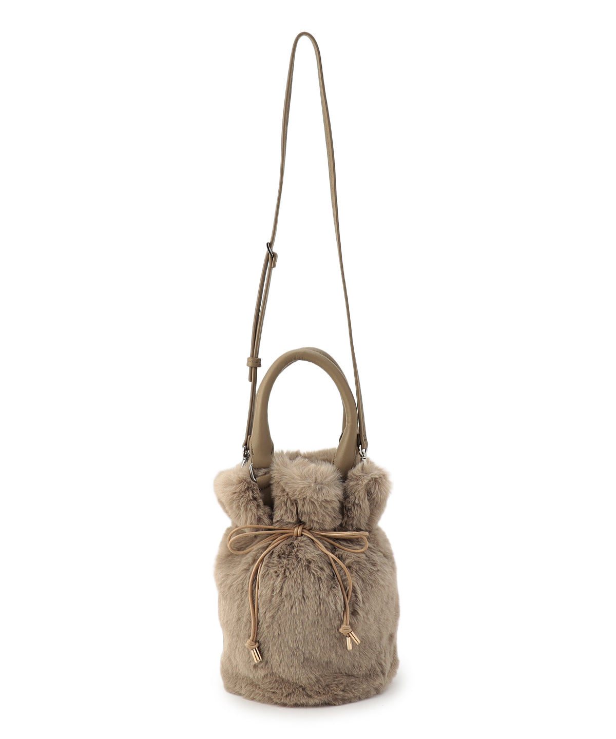 Eco Fur Drawstring Shoulder Bag BEIGE