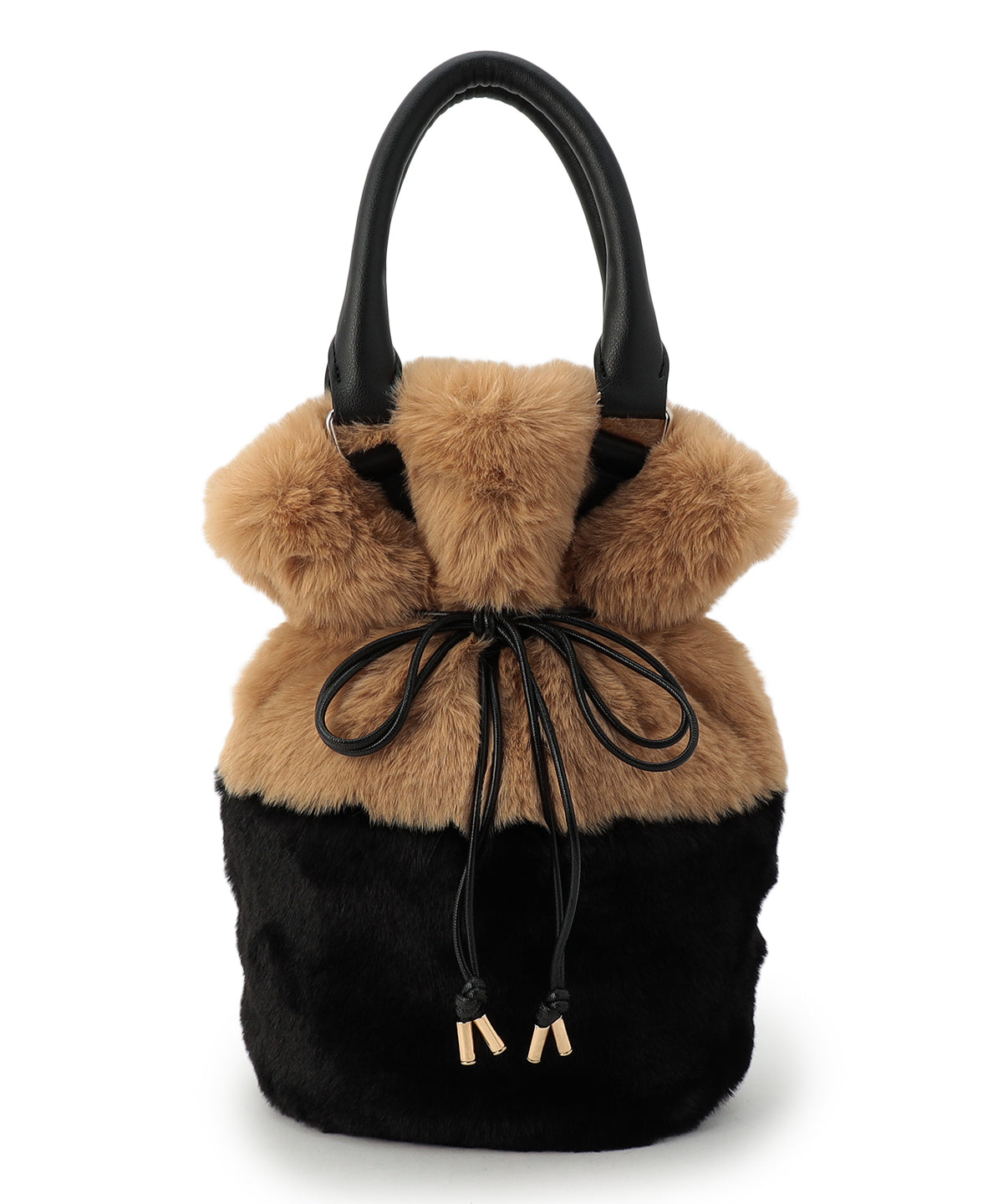 Eco Fur Drawstring Shoulder Bag BEIGE×BLACK