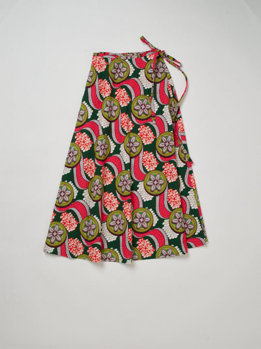 African Fabric Wrap Skirt GREEN