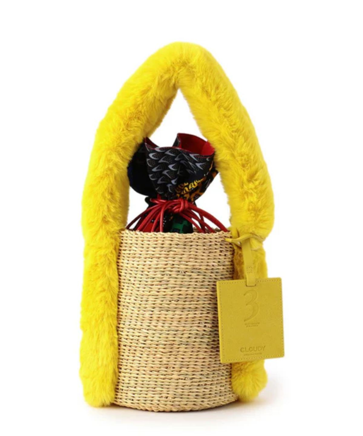 Eco Fur Handle Basket YELLOW