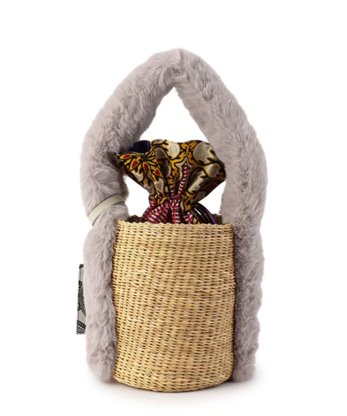 Eco Fur Handle Basket LIGHT GRAY