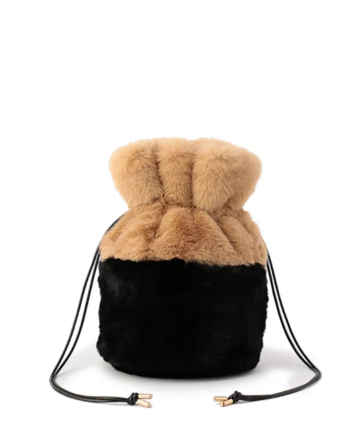 Eco Fur Drawstring Bag (Small) BEIGE×BLACK