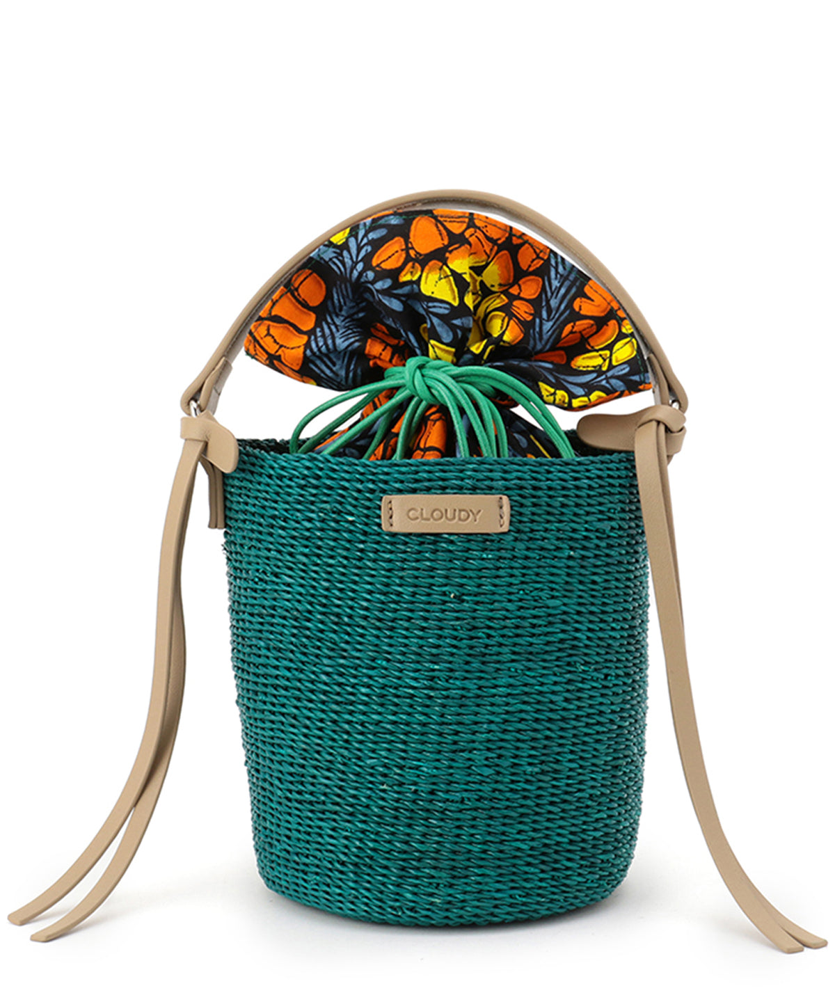 Fringed Handle Colored Tube Basket GREIGE × GREEN
