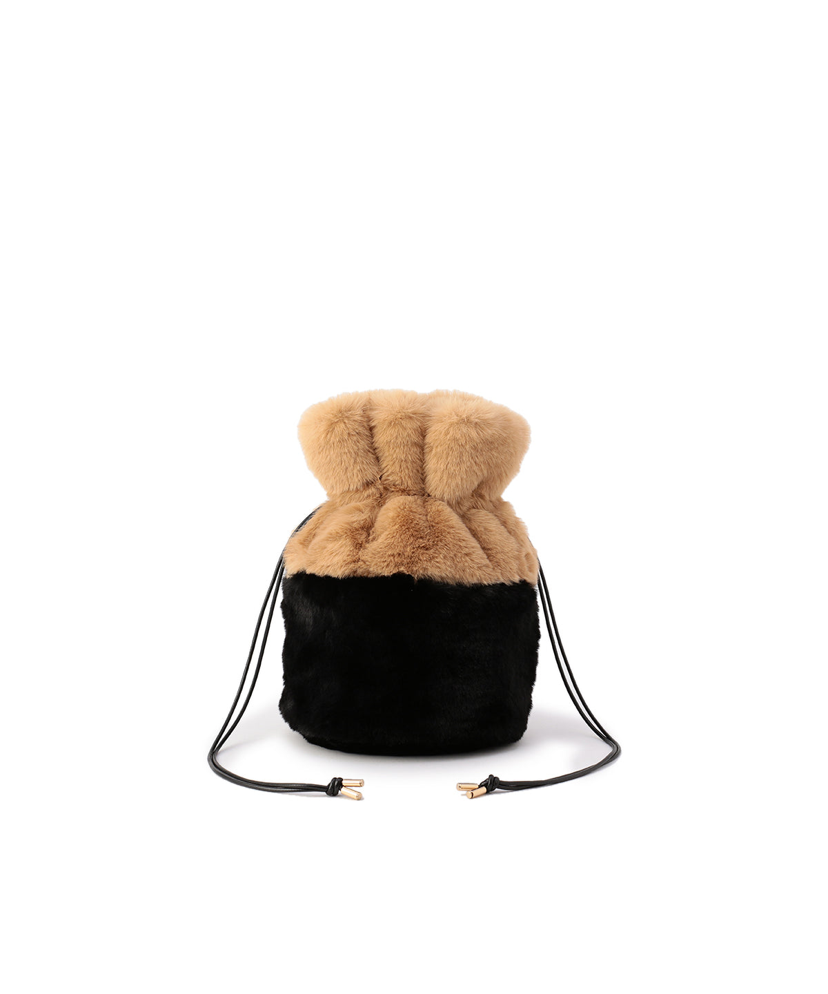 Eco Fur Drawstring Bag (Small) BEIGE×BLACK