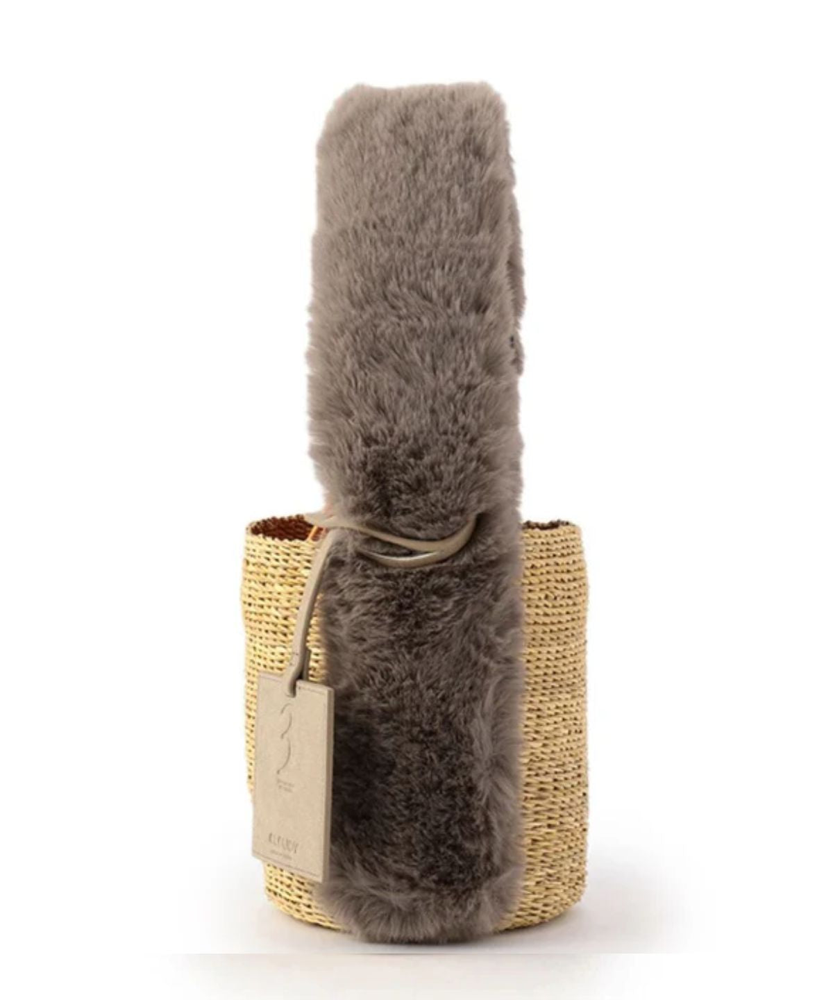 Eco Fur Handle Basket GREIGE