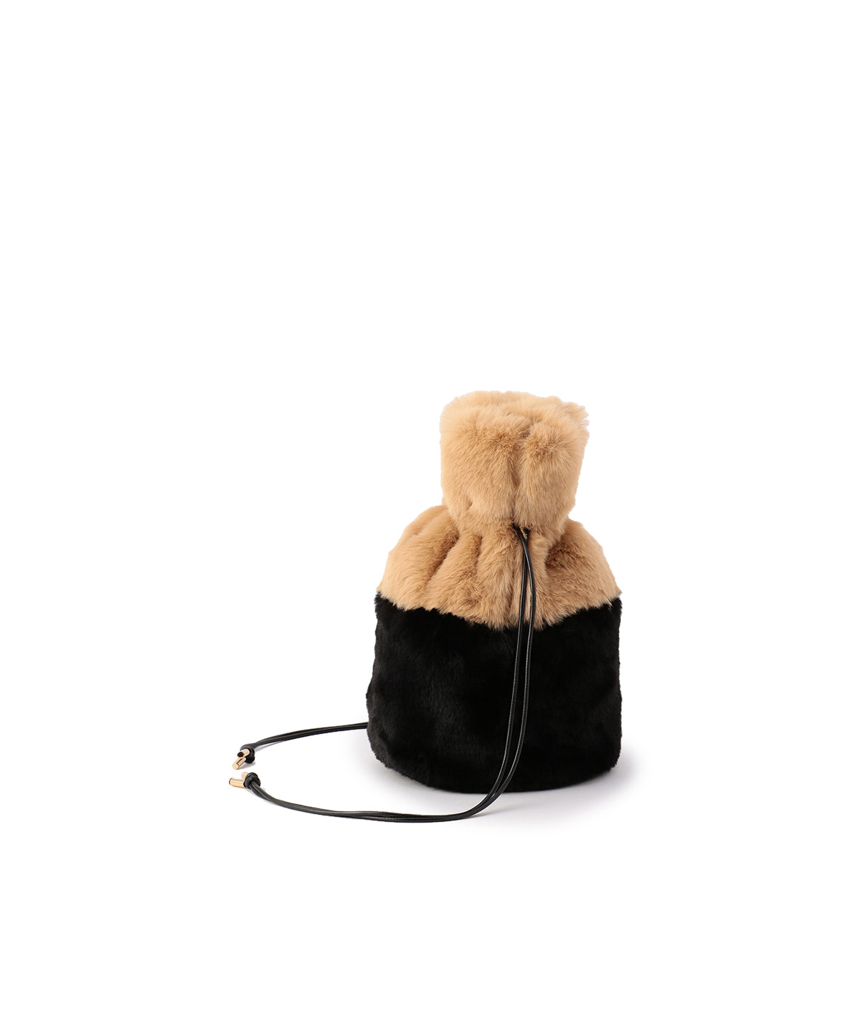 Eco Fur Drawstring Bag(Small)BEIGE×BLACK