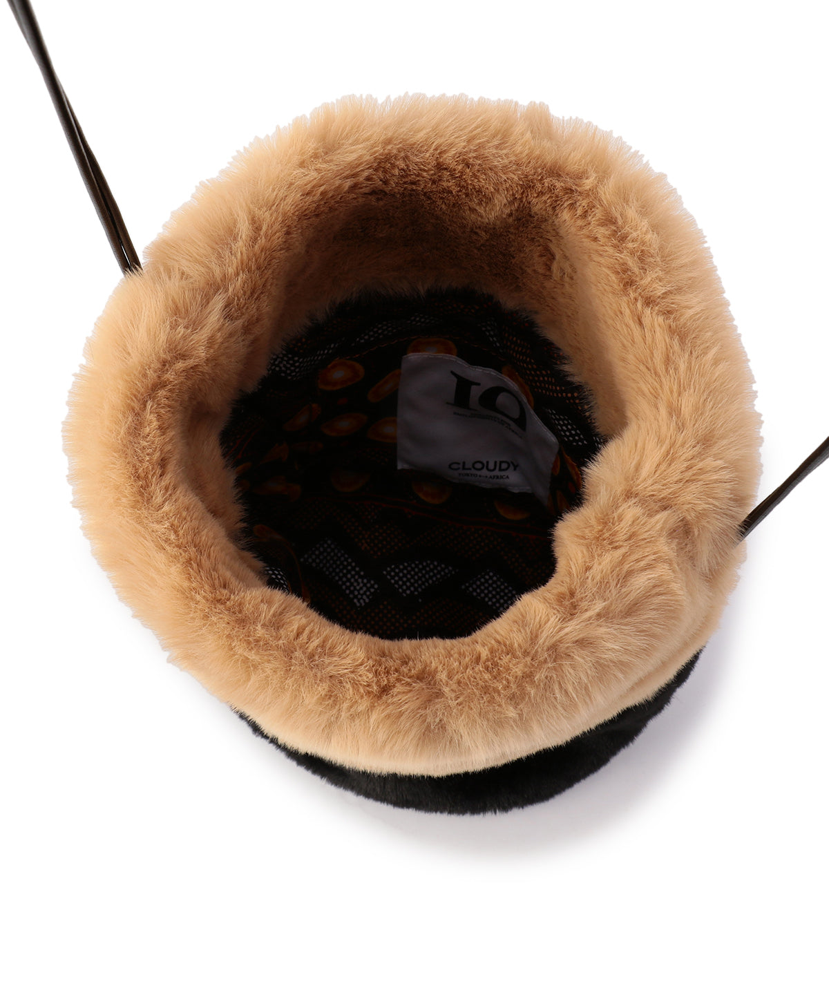 Eco Fur Drawstring Bag (Small) BEIGE×BLACK