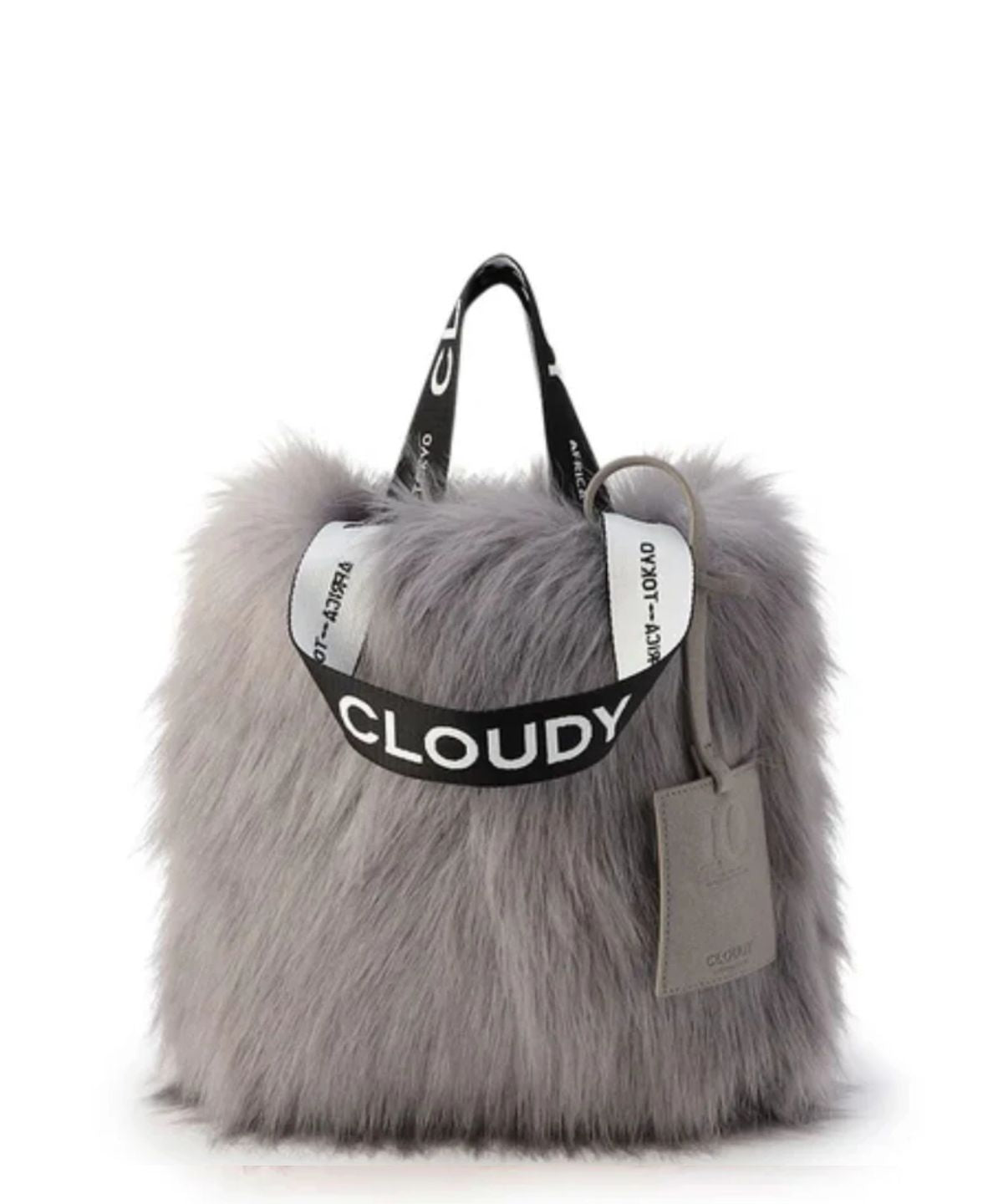 Logo handle Eco fur Tote Bag (small) BLUEGRAY