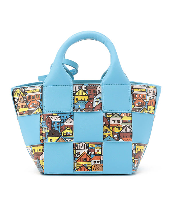 Printed Fake Leather 2Way Mesh Bag SAX