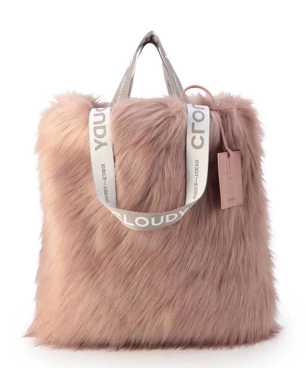 Logo handle Eco fur Tote Bag (Large) PINKBEIGE