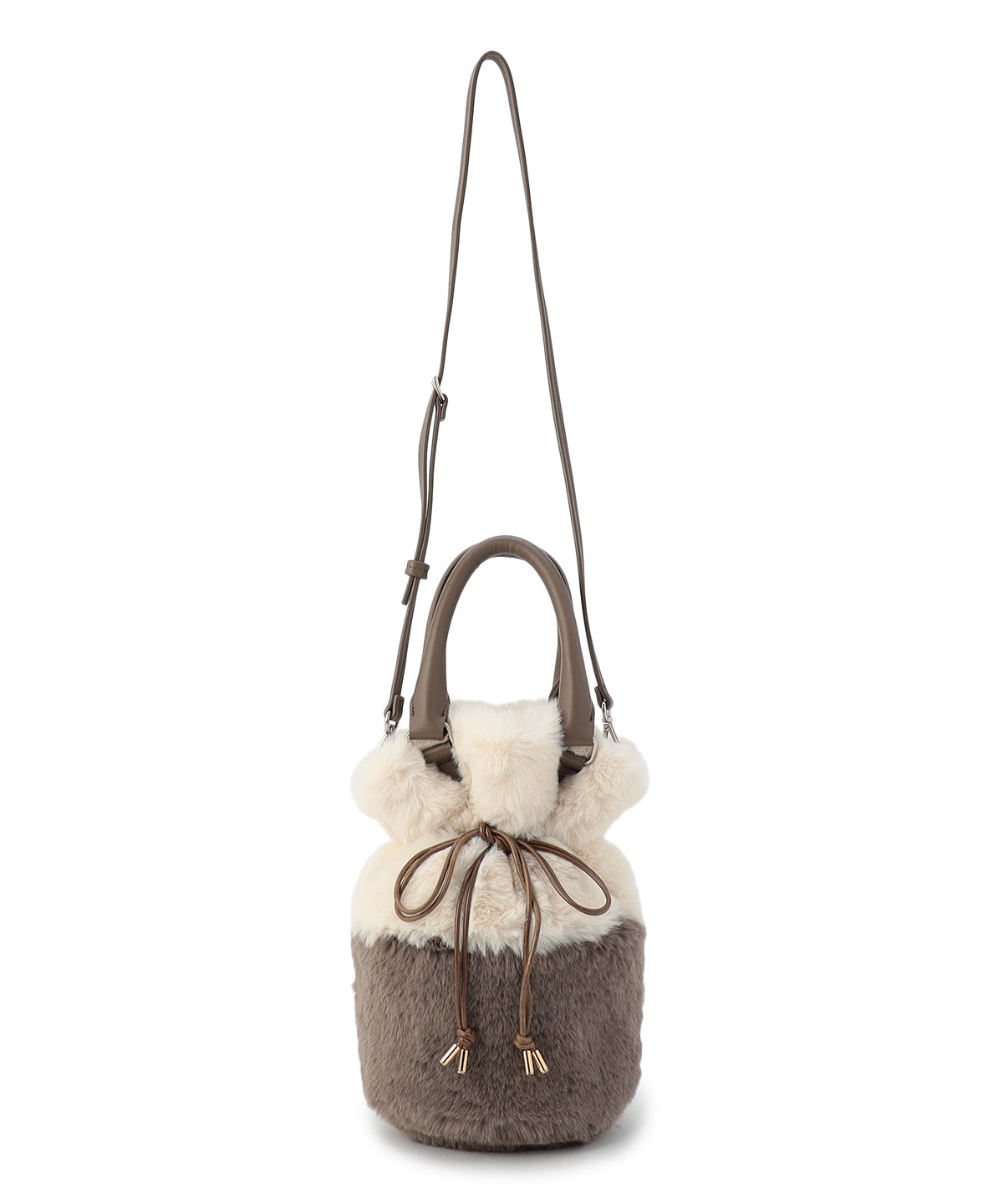 Eco Fur Drawstring Shoulder Bag OFF-WHITE×GREIGE