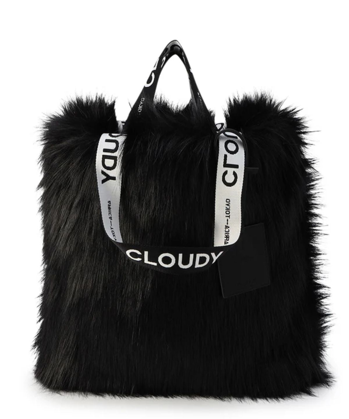 Logo handle Eco fur Tote Bag (Large) BLACK