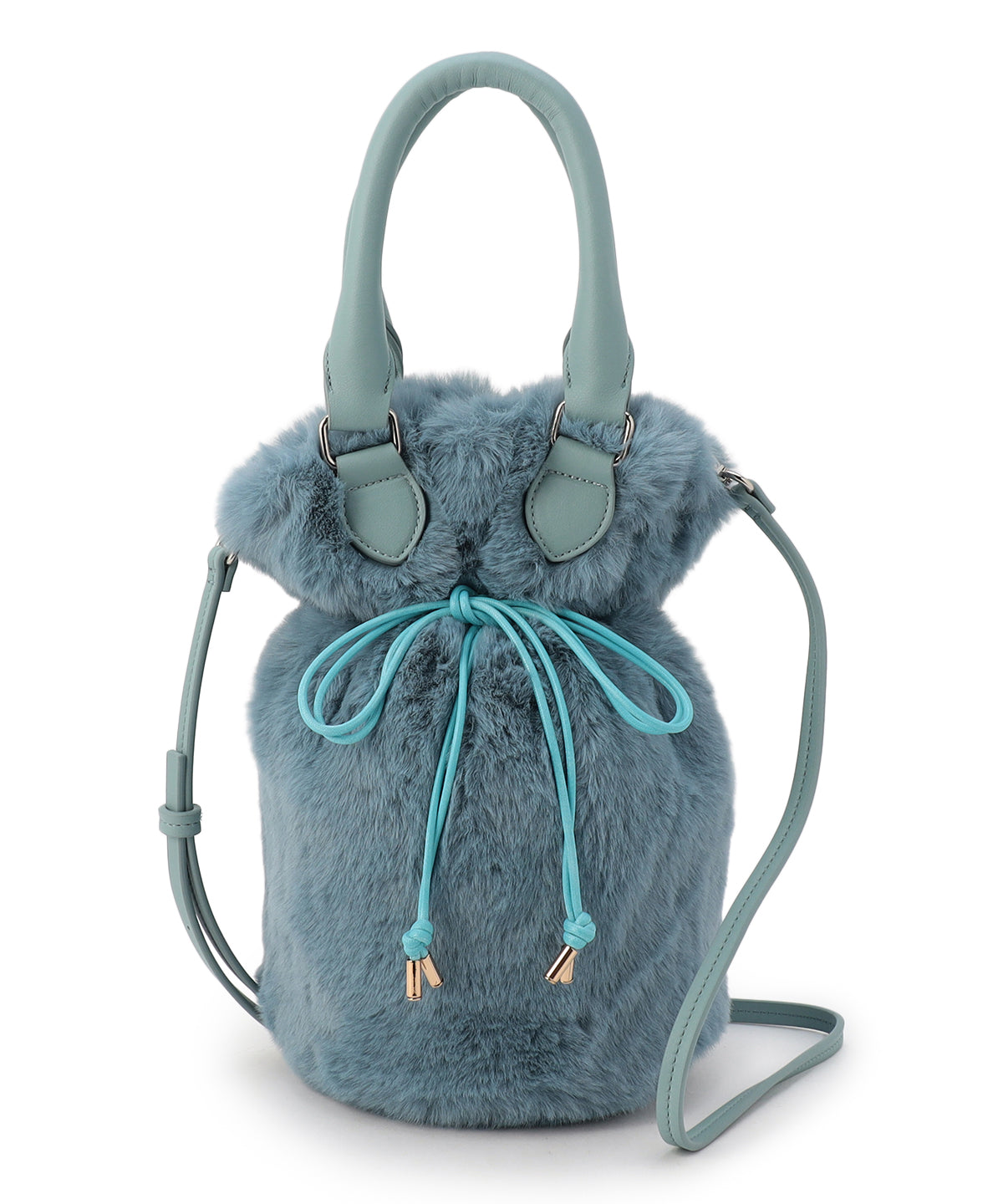 Eco Fur Drawstring Shoulder Bag  SAX BLUE