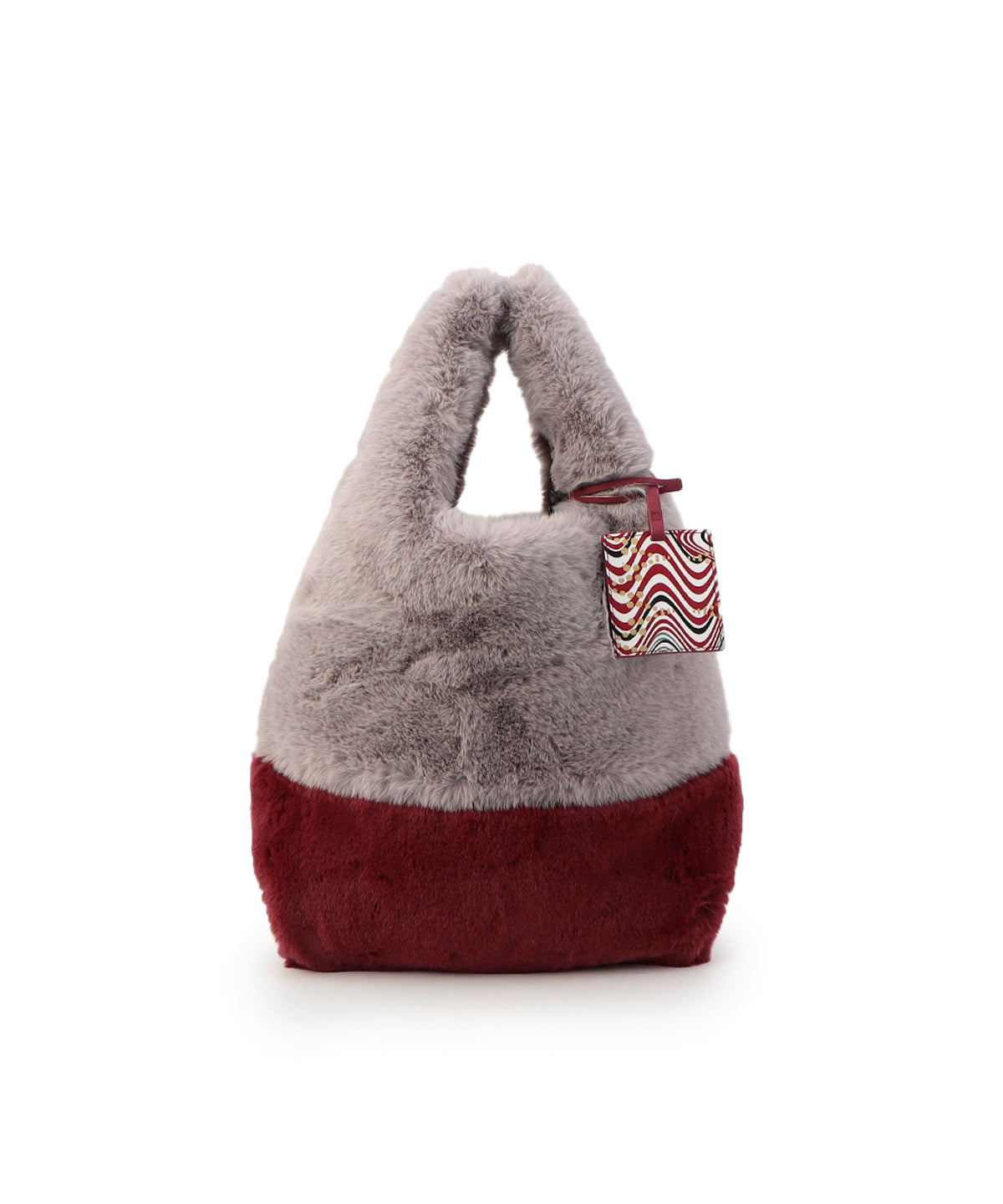 Eco Fur Convenience Bag(Medium) GRAY×BURGUNDY