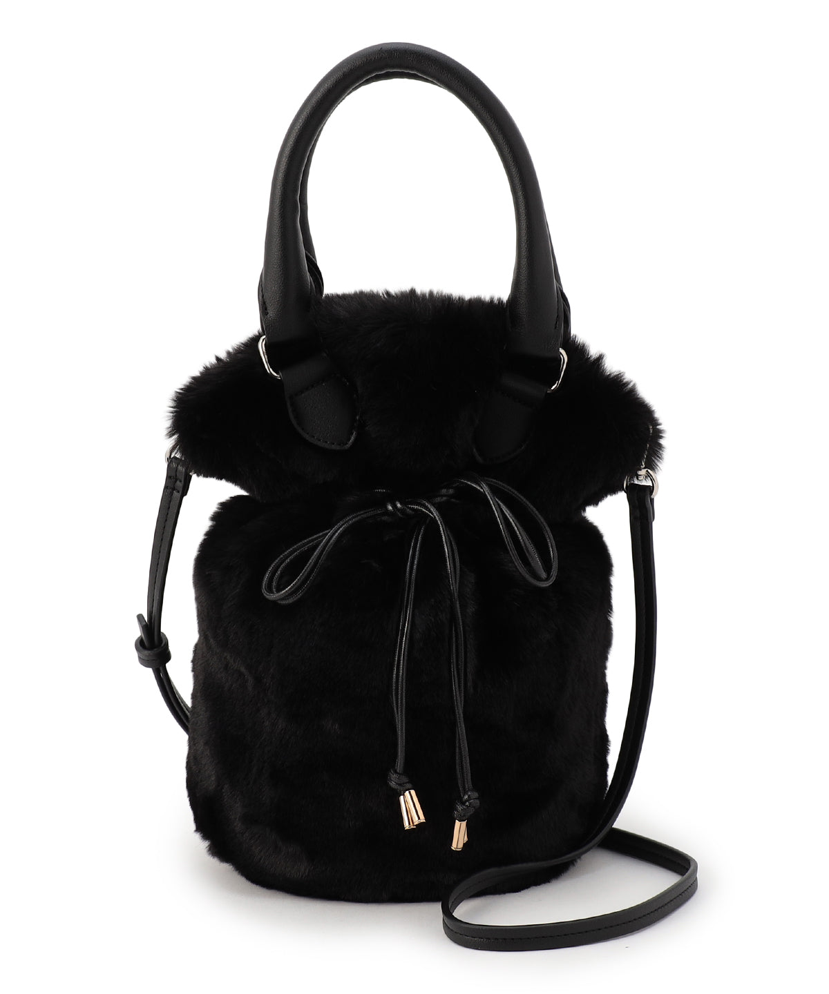 Eco Fur Drawstring Shoulder Bag BLACK