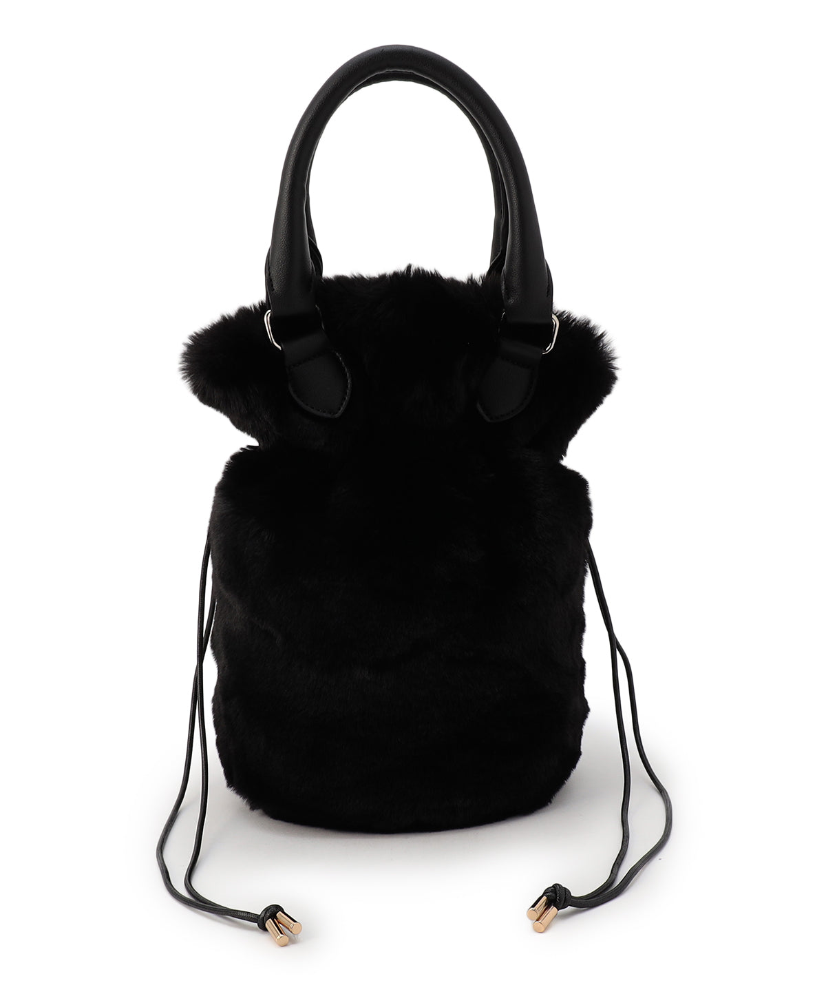 Eco Fur Drawstring Shoulder Bag BLACK