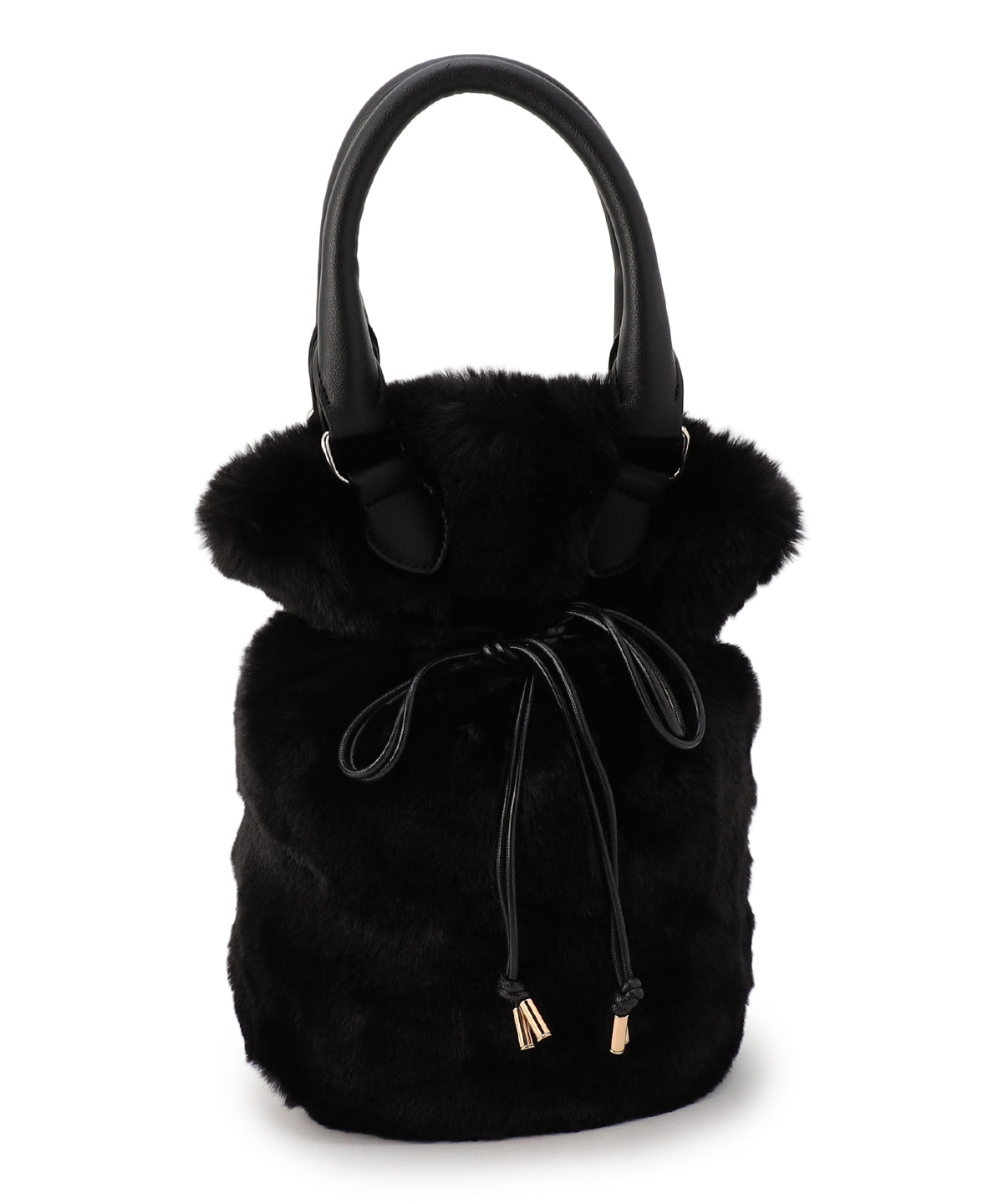 Eco Fur Drawstring Shoulder Bag BLACK