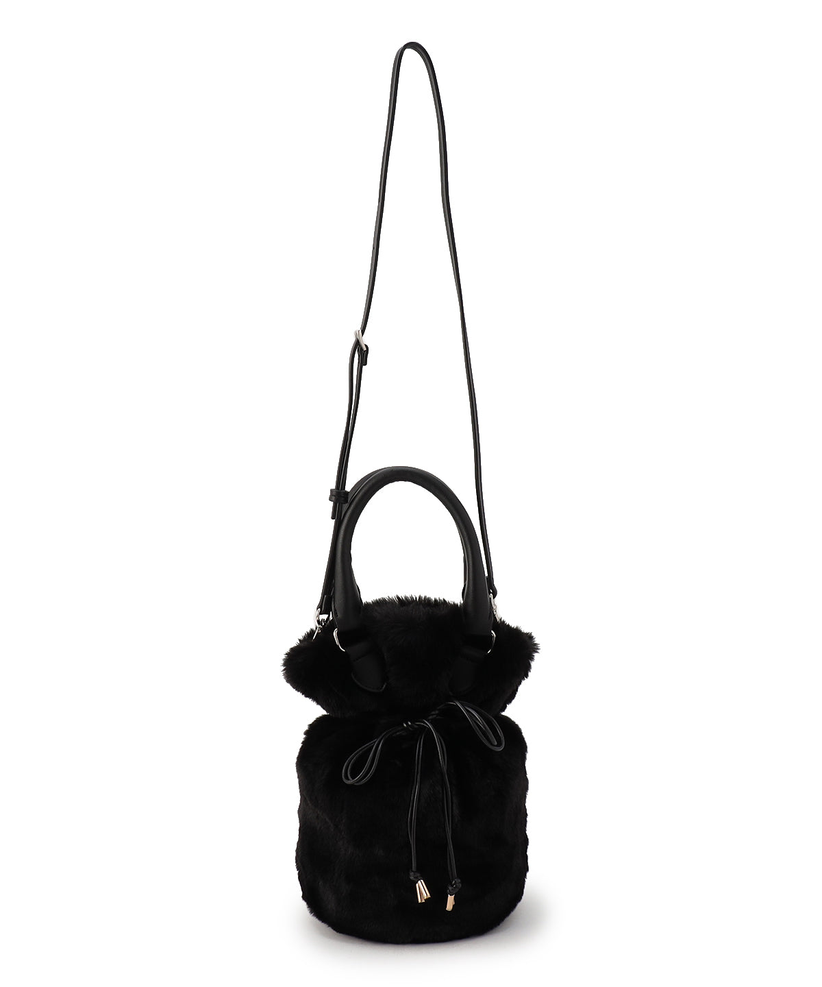 Eco Fur Drawstring Shoulder Bag BLACK