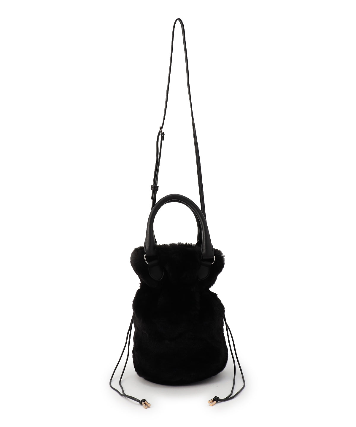 Eco Fur Drawstring Shoulder Bag BLACK