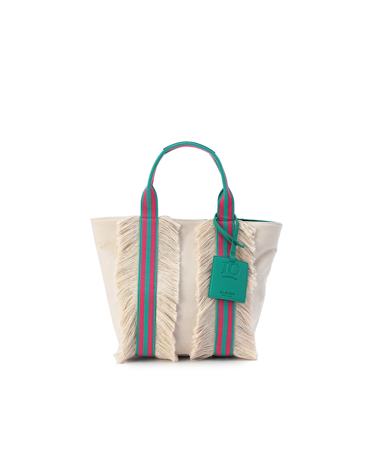 Canvas Kente fringe tote(Medium) E.GREEN/PINK