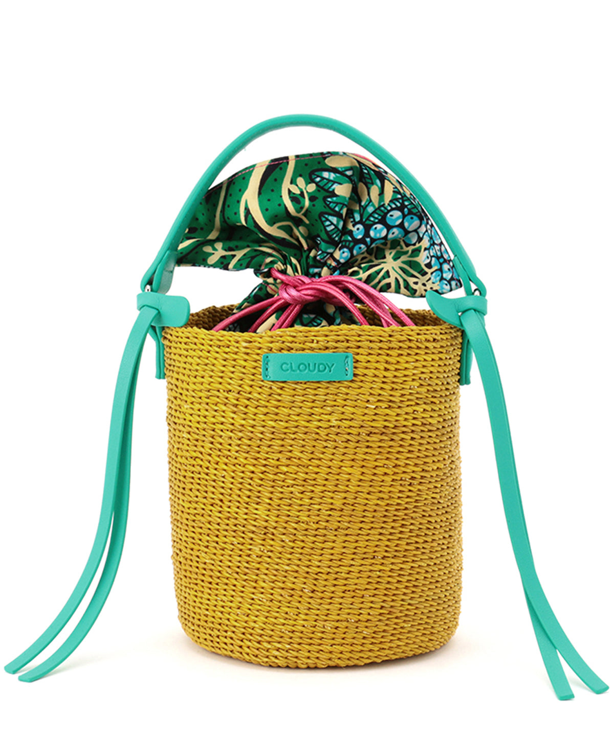 Fringed Handle Colored Tube Basket E.GREEN × YELLOW
