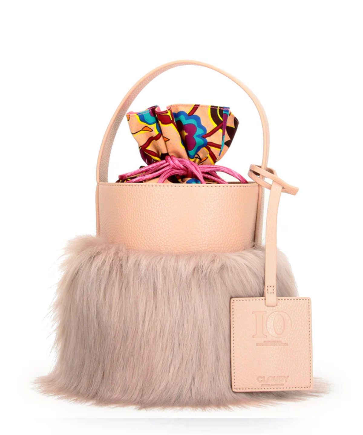 Eco Fur Tube Bag Pink Beige