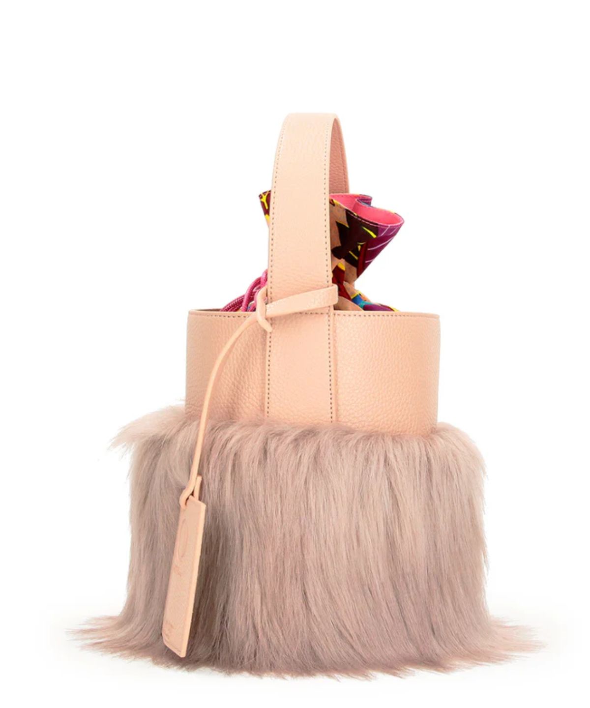 Eco Fur Tube Bag Pink Beige