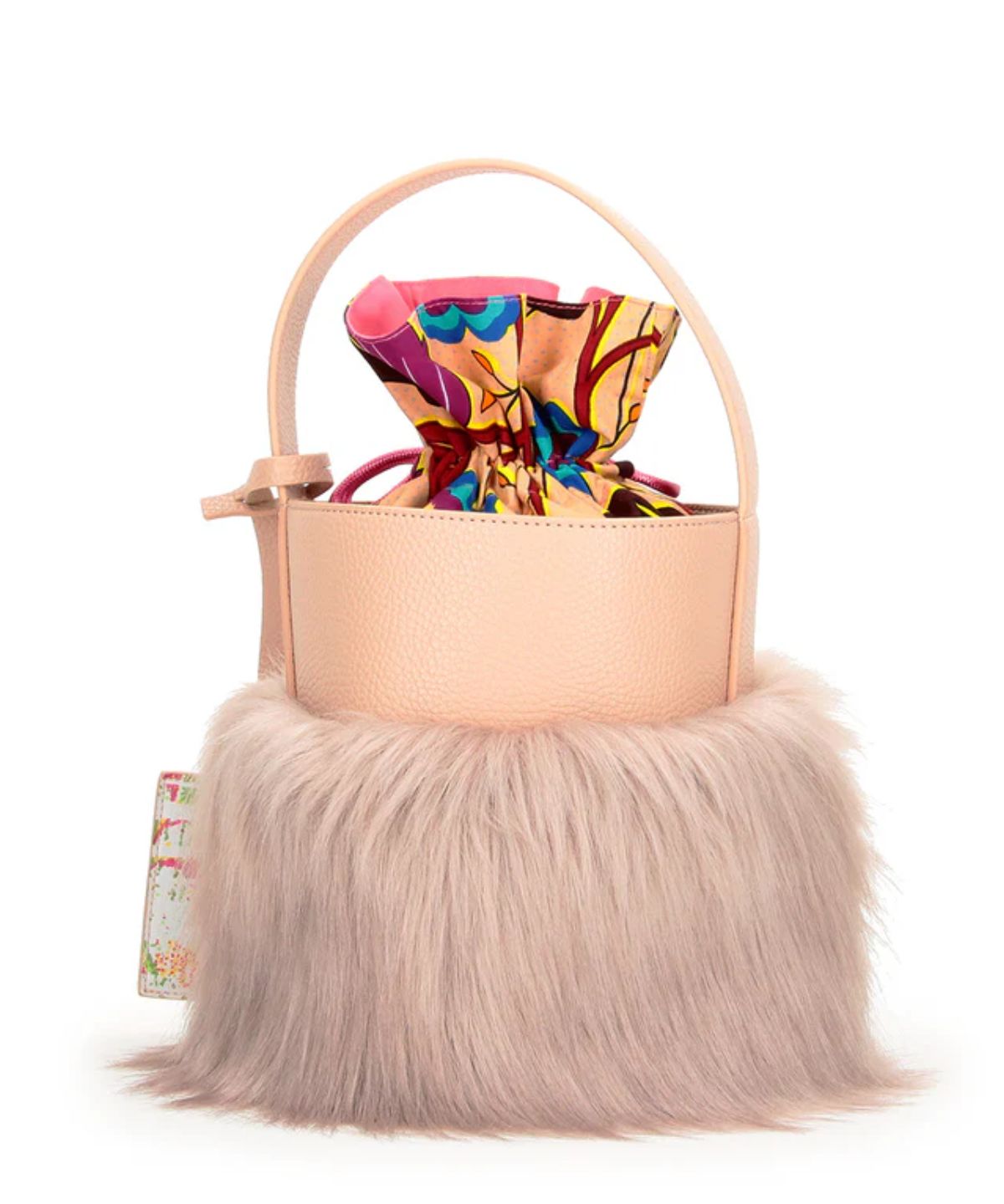 Eco Fur Tube Bag Pink Beige