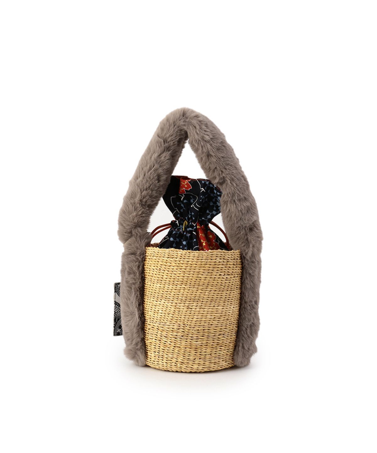 Eco Fur Handle Basket GREIGE