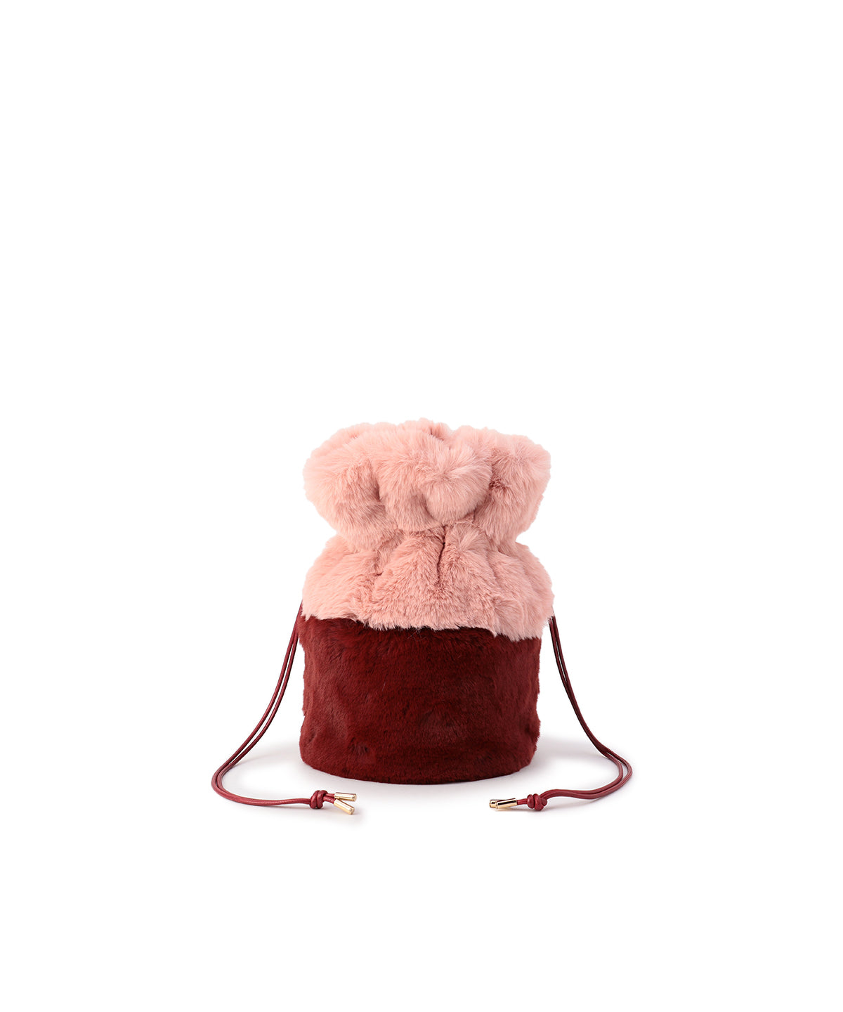 Eco Fur Drawstring Bag (Small) PINK×BURGUNDY