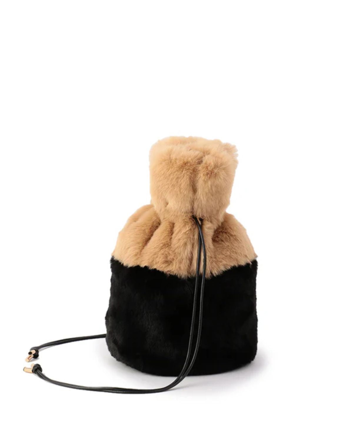 Eco Fur Drawstring Bag(Small)BEIGE×BLACK