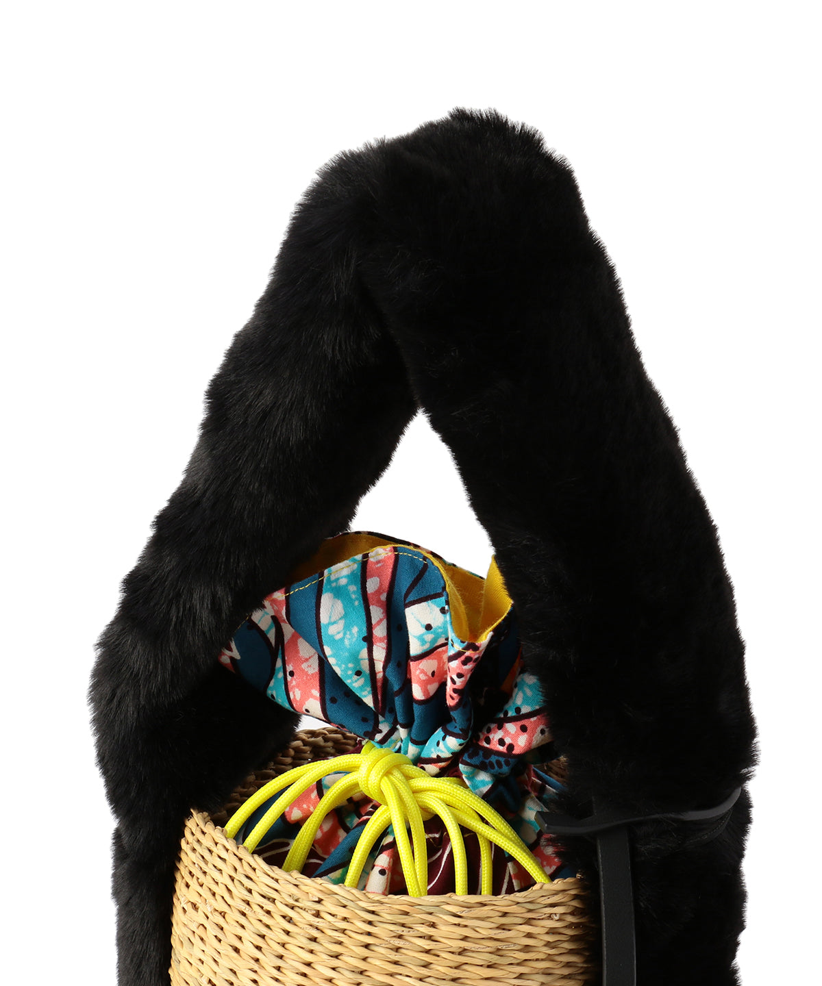 Eco Fur Handle Basket BLACK