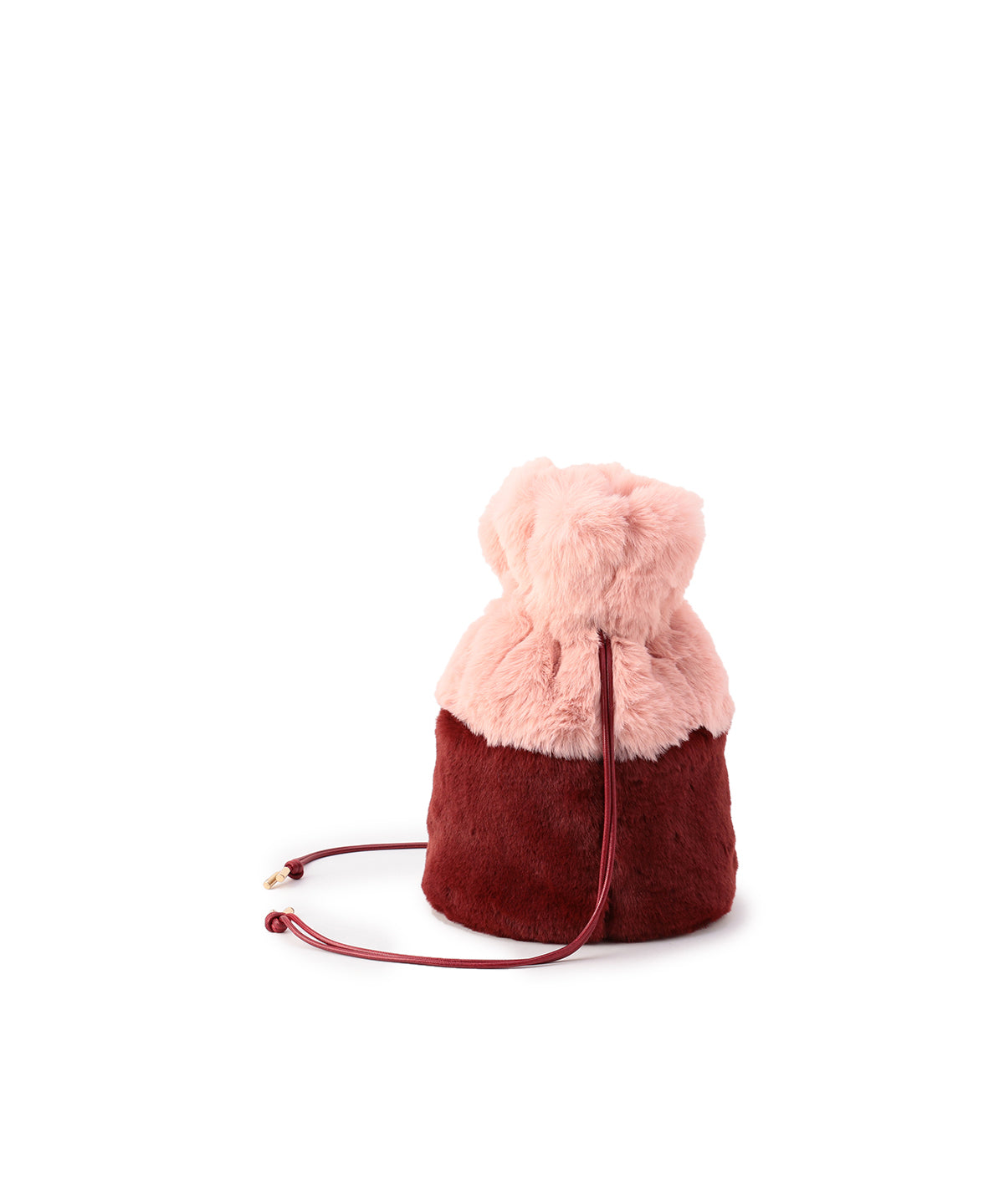 Eco Fur Drawstring Bag (Small) PINK×BURGUNDY