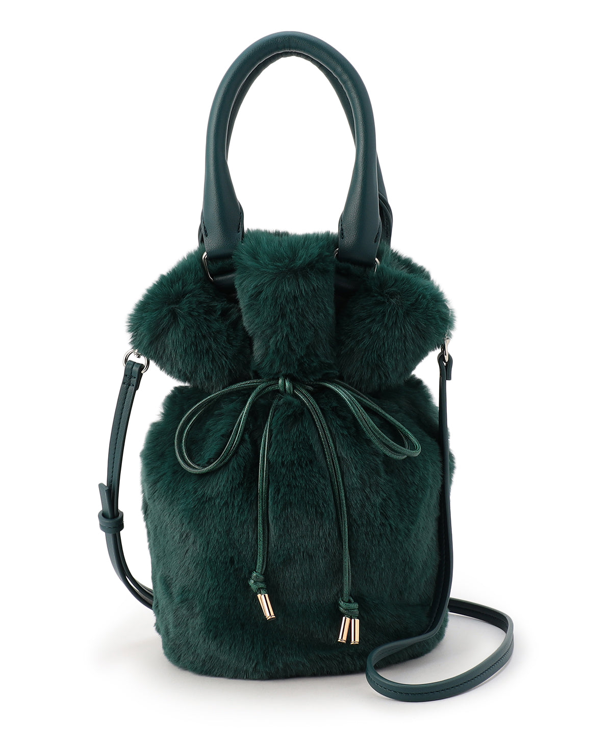 Eco Fur Drawstring Shoulder Bag GREEN