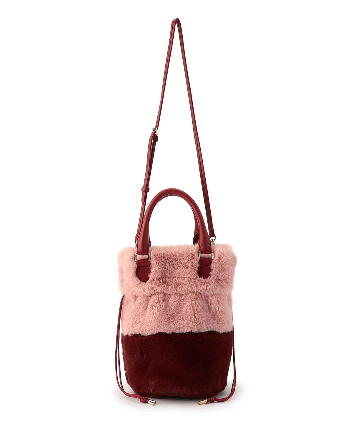 Eco Fur Drawstring Shoulder Bag PINK×BURGUNDY