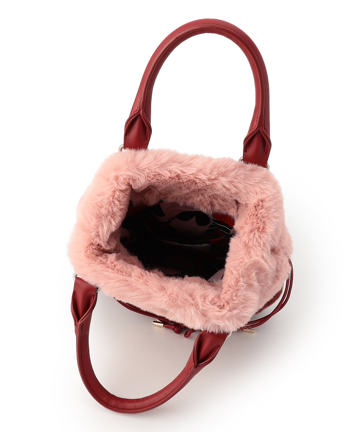 Eco Fur Drawstring Shoulder Bag PINK×BURGUNDY