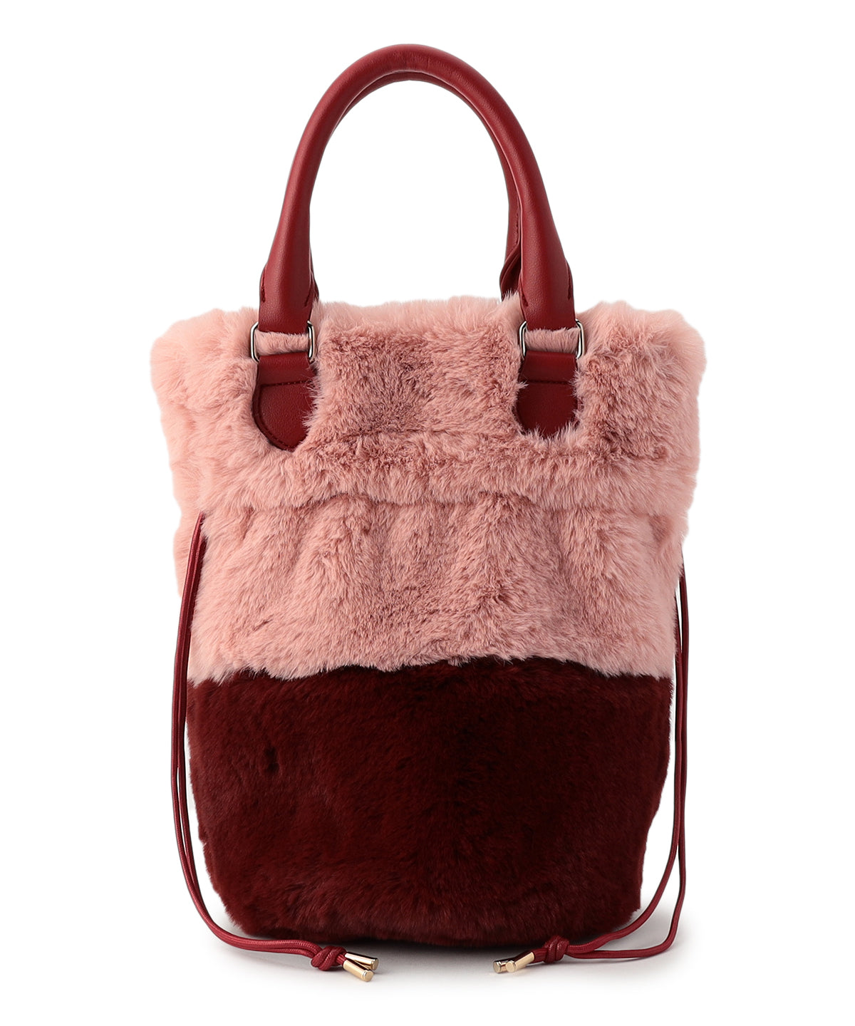 Eco Fur Drawstring Shoulder Bag PINK×BURGUNDY