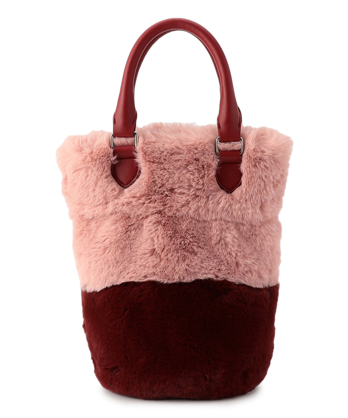 Eco Fur Drawstring Shoulder Bag PINK×BURGUNDY