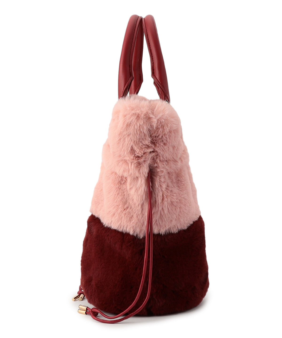 Eco Fur Drawstring Shoulder Bag PINK×BURGUNDY