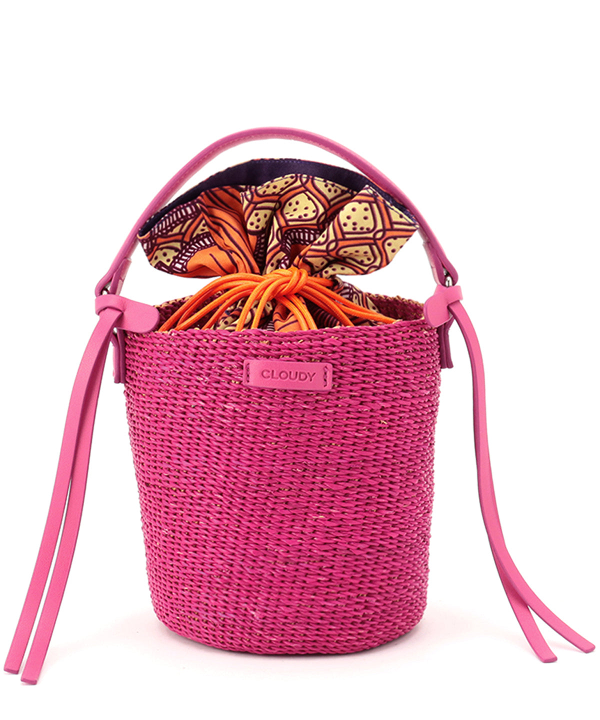 Fringed Handle Colored Tube Basket PINK × PINK