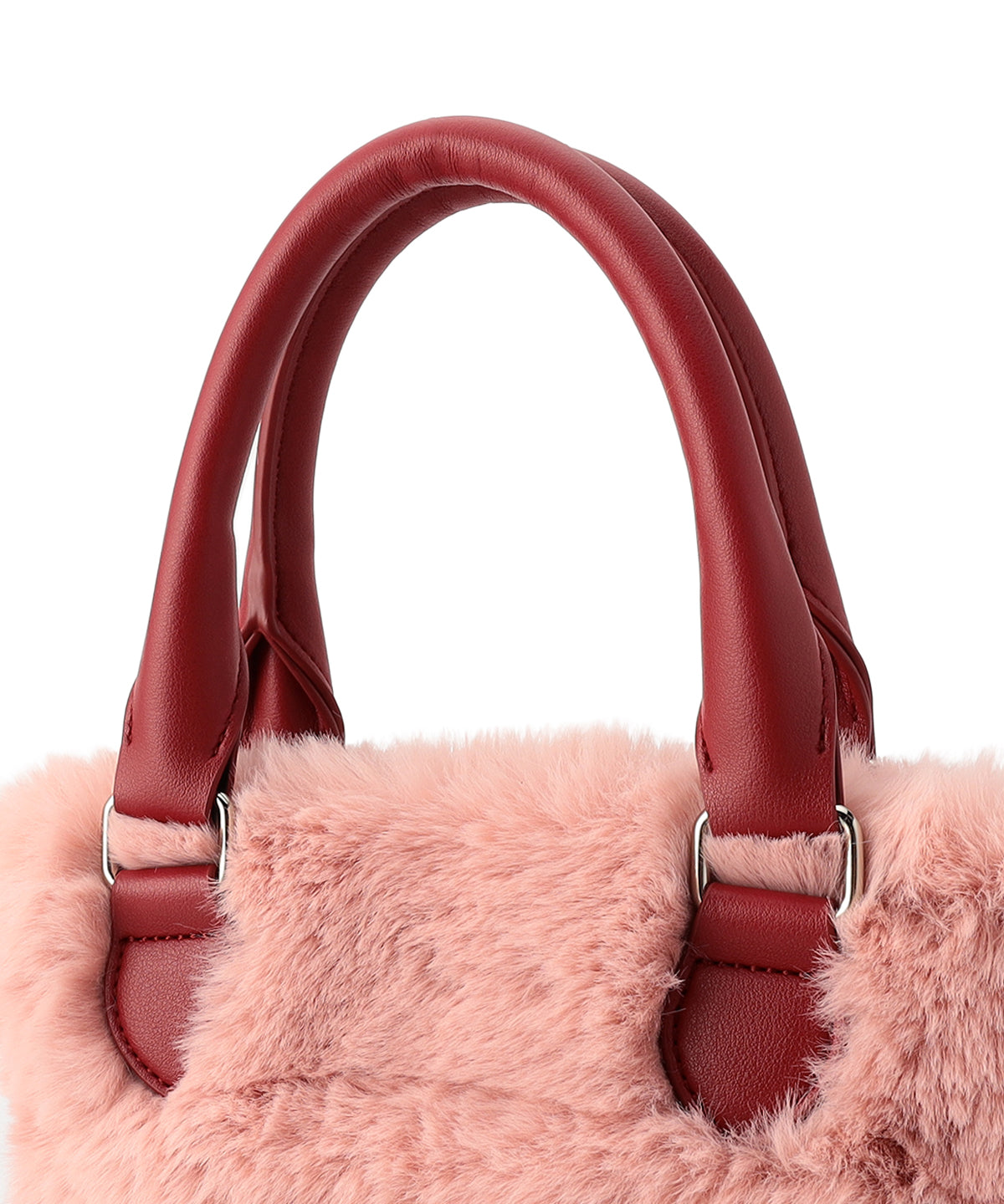 Eco Fur Drawstring Shoulder Bag PINK×BURGUNDY