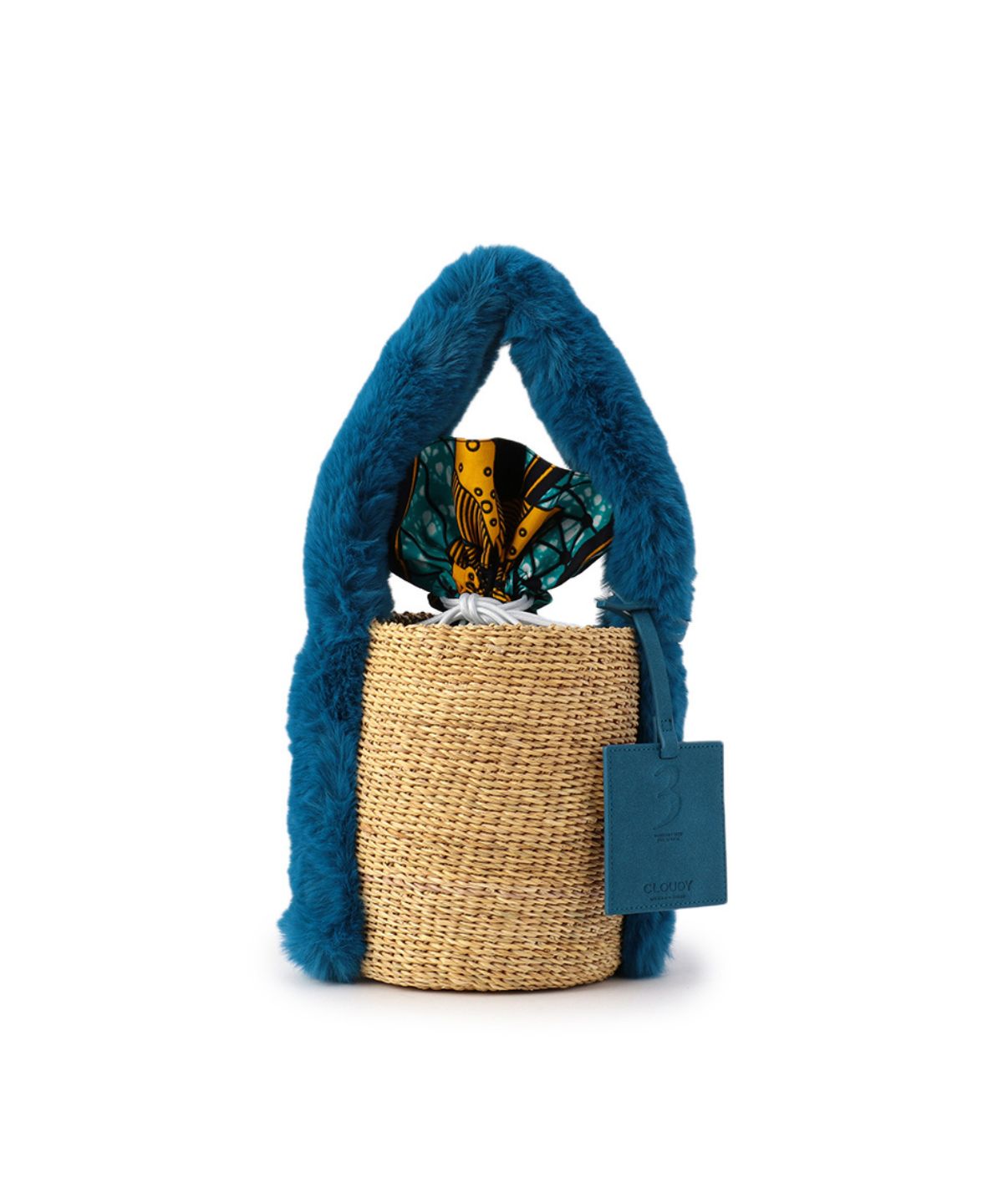 Eco Fur Handle Basket E.BLUE