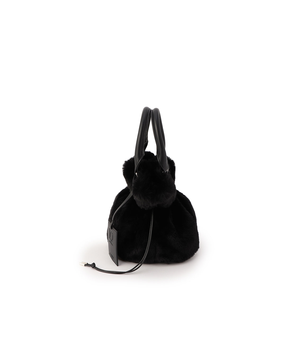 Eco Fur × Fake Leather Handle Bag BLACK