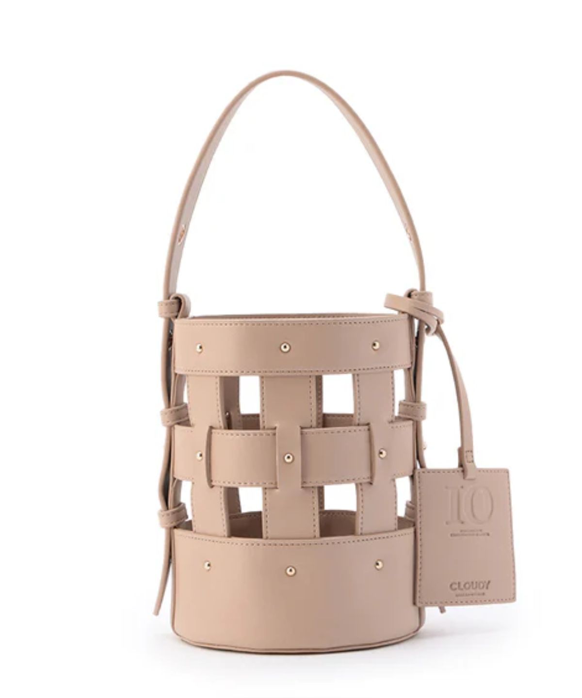 Fake Leather Mesh Tube Bag BEIGE