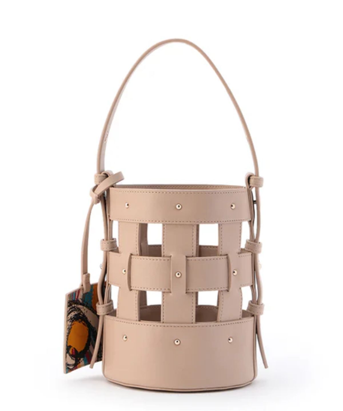 Fake Leather Mesh Tube Bag BEIGE