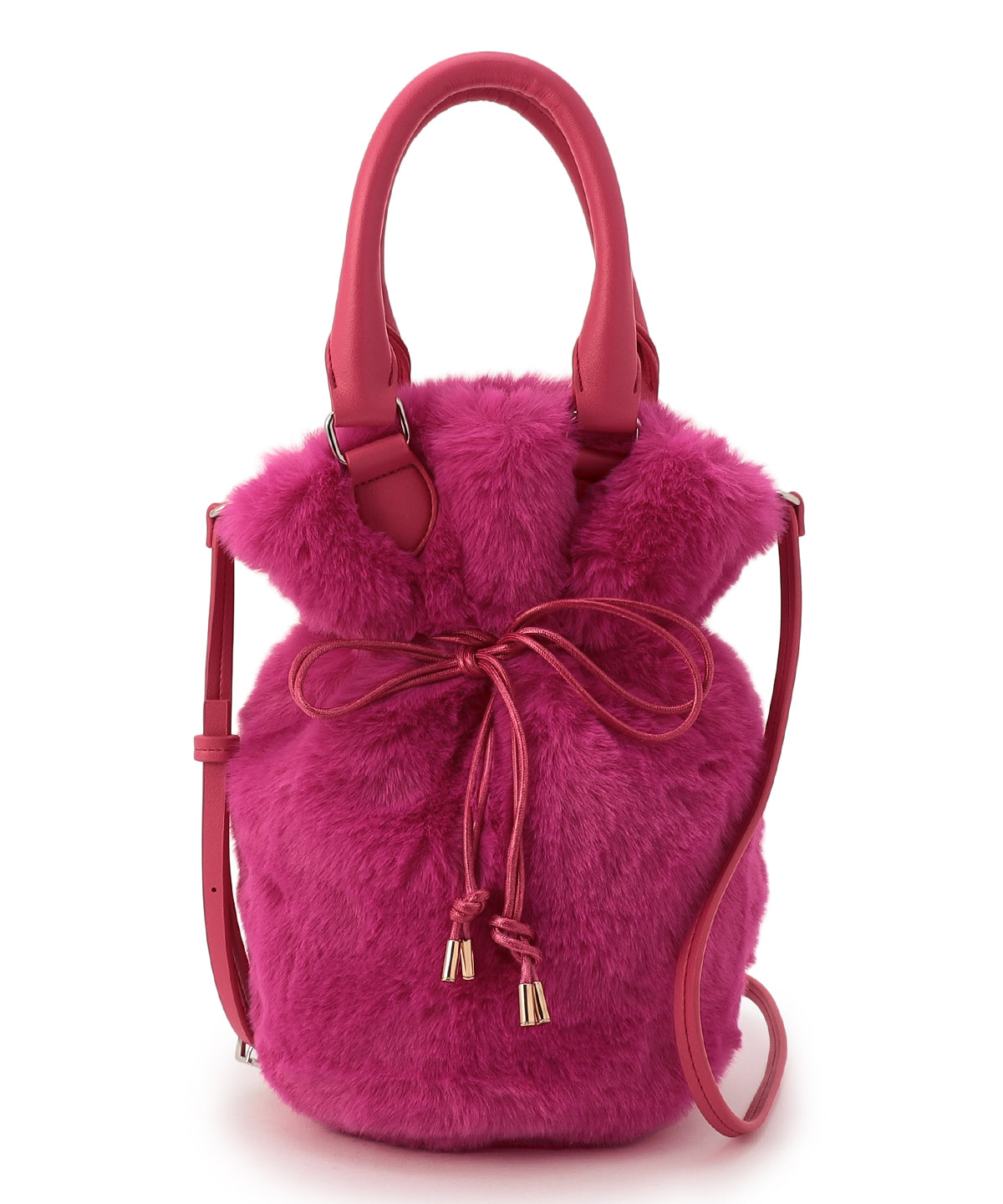 Eco Fur Drawstring Shoulder Bag PINK