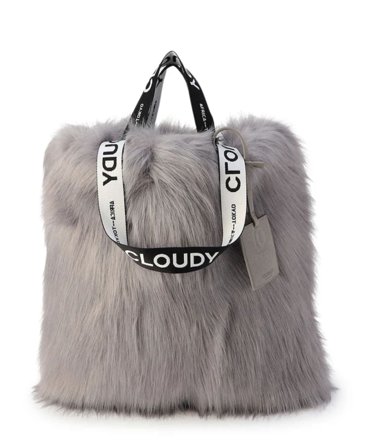 Logo handle Eco fur Tote Bag (Large) BLUEGRAY