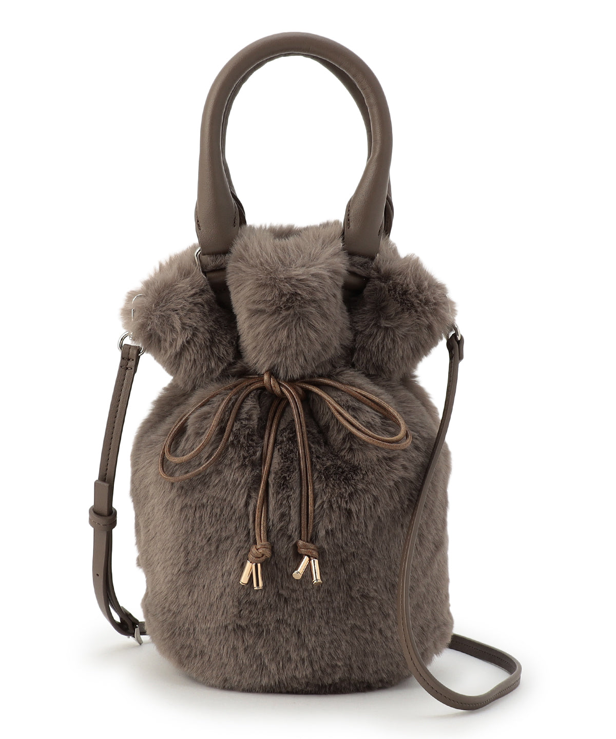 Eco Fur Drawstring Shoulder Bag GREIGE