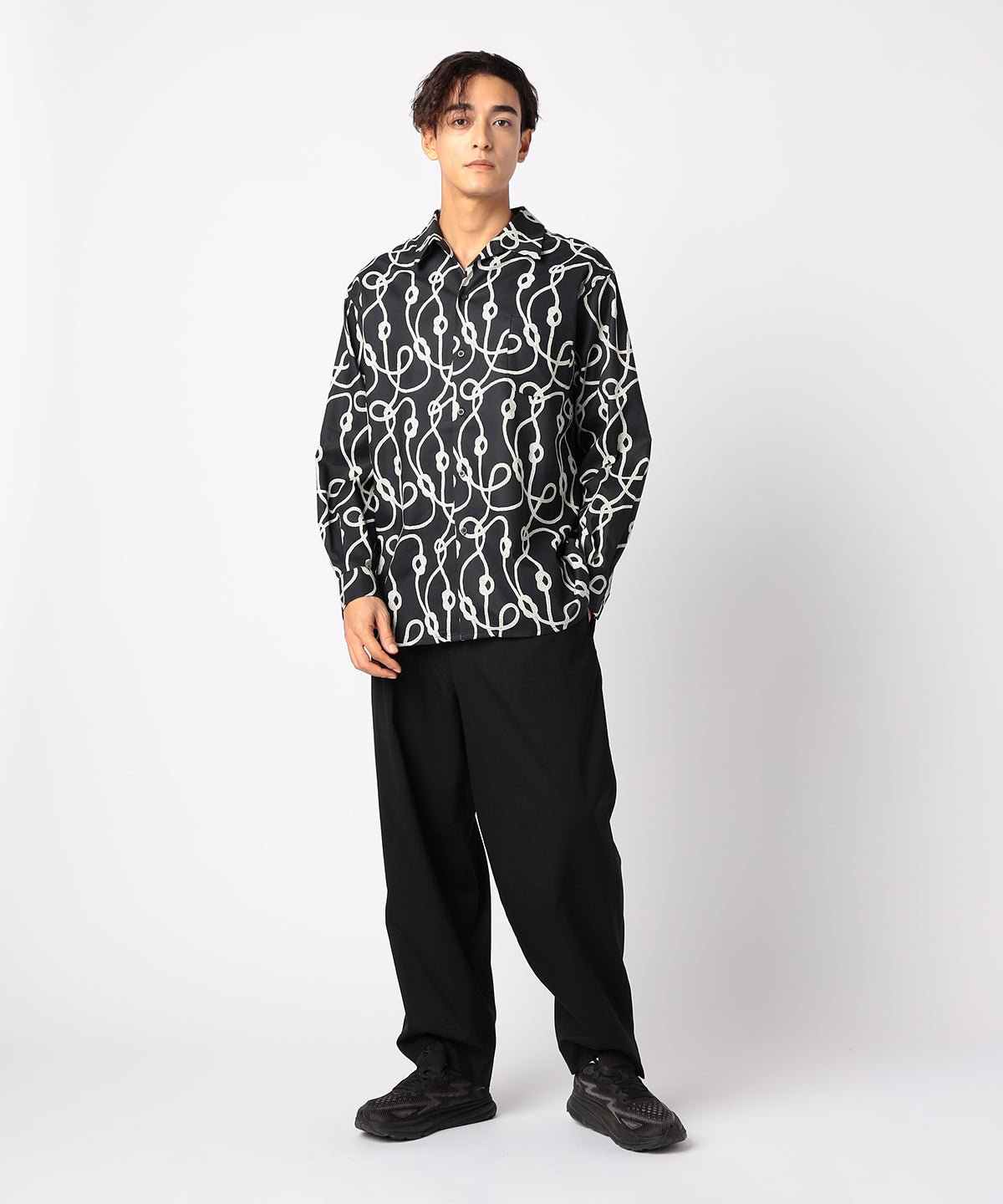 African Textile Long Sleeve Shirt BLACK